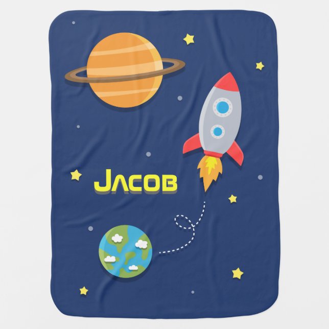 Colourful, Space Rocket Ship, For Baby Boys Stroller Blanket (Front)