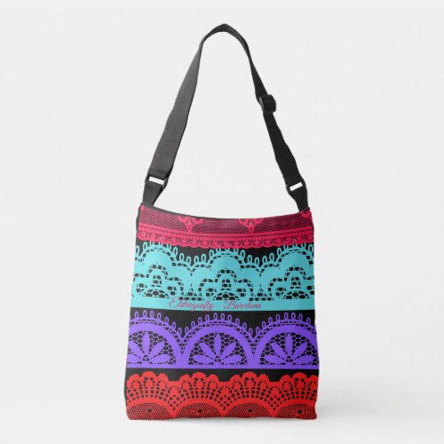 Colourful Spanish lace floral design_no3 Crossbody Bag
