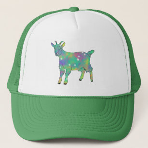 Colourful Sparkle Green Goat Cute Funky Animal Art Trucker Hat