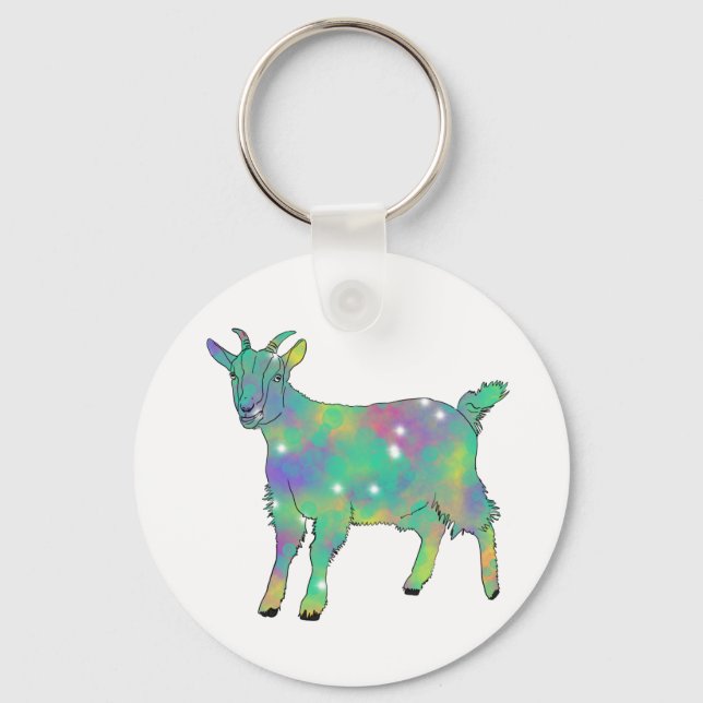 Colourful Sparkle Star Goat Cute Funky Animal Art Keychain (Front)