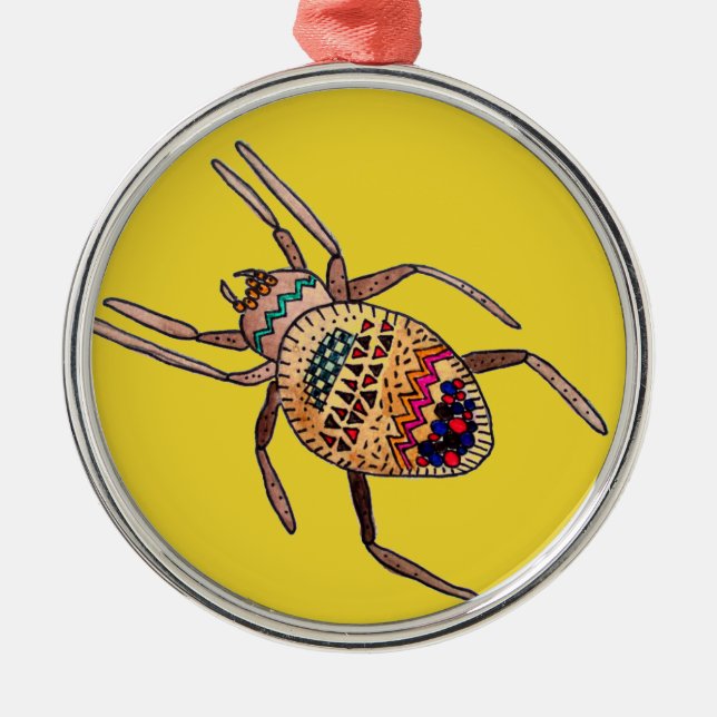 Colourful Spider arachnid art Metal Ornament (Front)