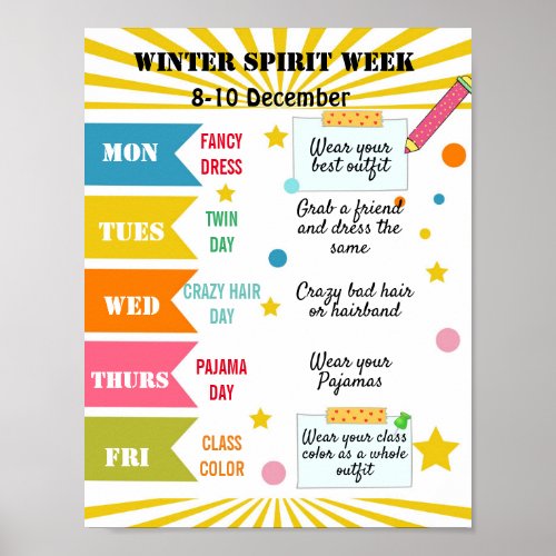 colourful  Spirit week school flyer poster