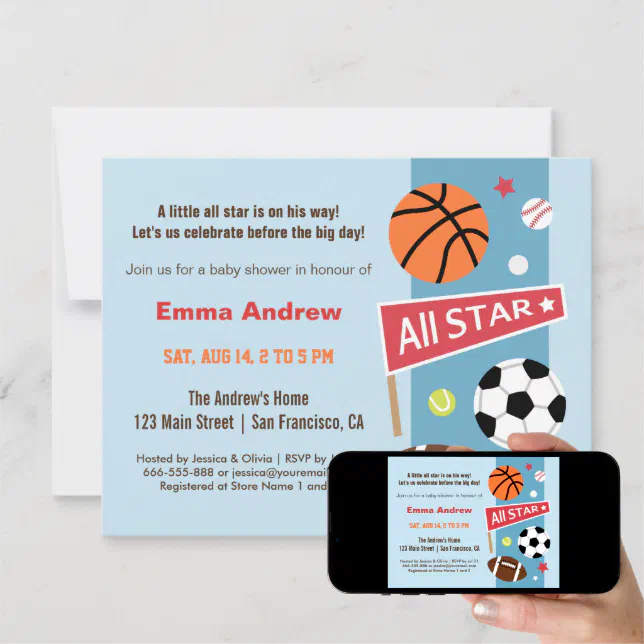 Colourful Sports Themed Baby Shower Invitations Zazzle