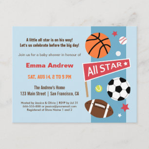 Colourful Sports Themed Baby Shower Invitations