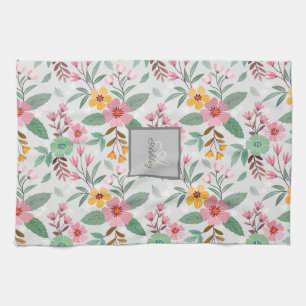  Colourful Spring Flowers Pattern Name Monogram   Kitchen Towel