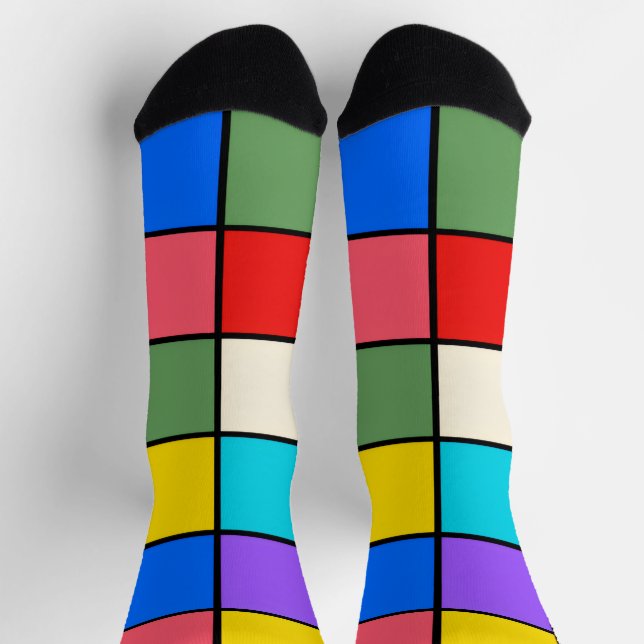 Colourful Square Grid Socks – Retro Geometric (Top)