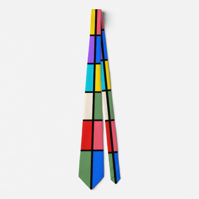 Colourful Square Grid Socks – Retro Geometric Neck Tie (Front)