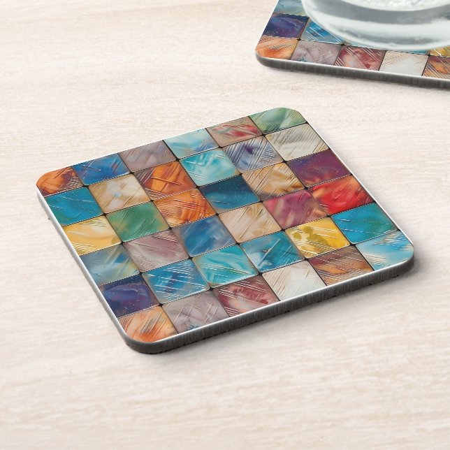 Colourful Squares Beverage Coaster (Left Side)