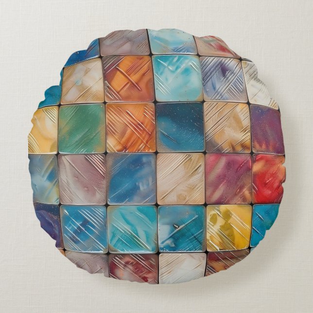Colourful Squares Round Pillow (Front)