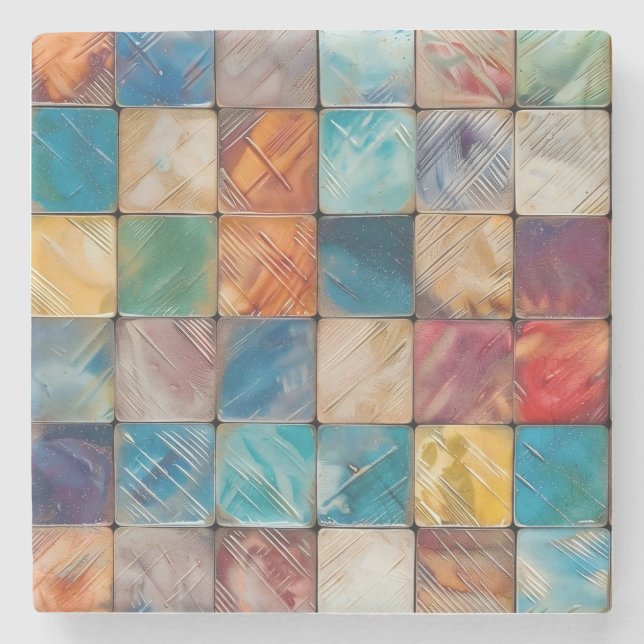 Colourful Squares Stone Coaster (Front)