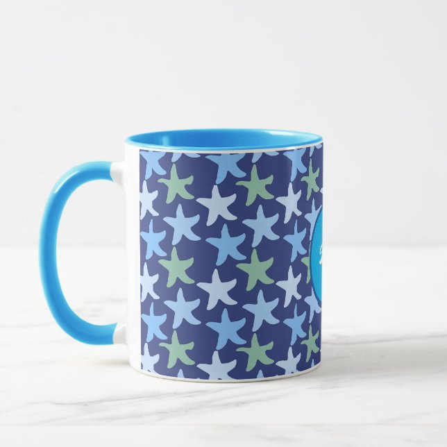  Colourful Star Fish Pattern Custom Name Monogram  Mug (Left)