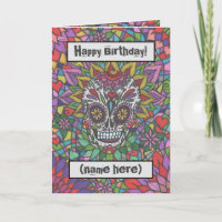 Colourful Sugar Skull Art Personalised Holiday Card