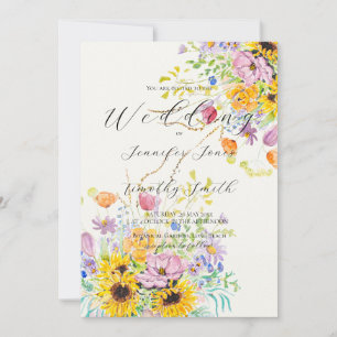 colourful summer bouquet wedding invitation