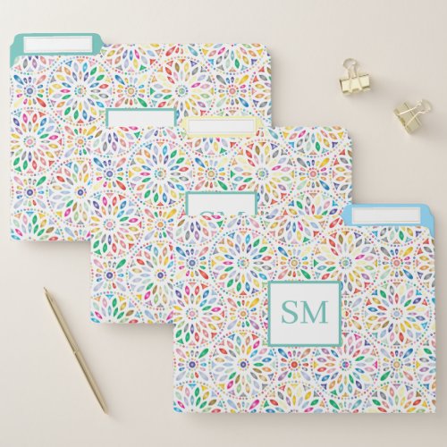 Colourful summer flowers with monogram file folder