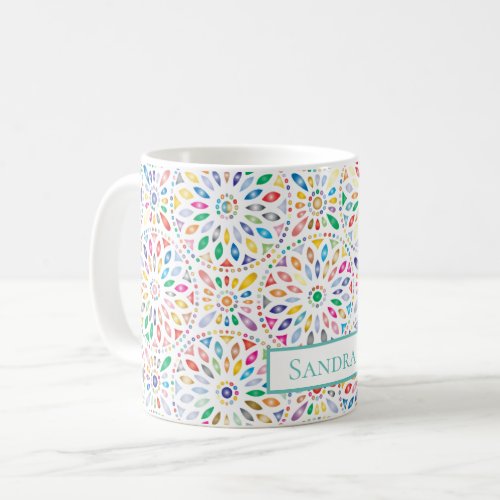 Colourful summer flowers with name coffee mug