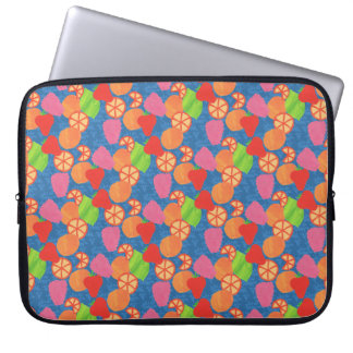 Colourful Summer Fruits Pattern on Deep Blue Laptop Sleeve