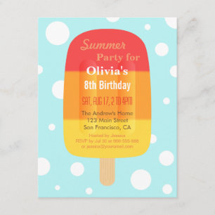 Colourful Summer Lolly Popsicle Ice Cream Party Invitation