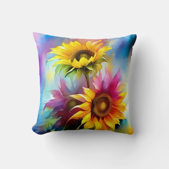 Colourful Sunflowers Throw Pillow (Front)