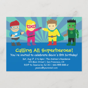 Colourful Superhero Birthday Party For Kids Invitation