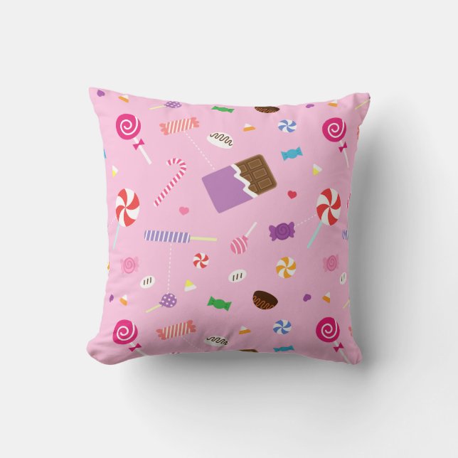 Colourful Sweet Candy Pink Pattern For Girls Room Throw Pillow (Front)
