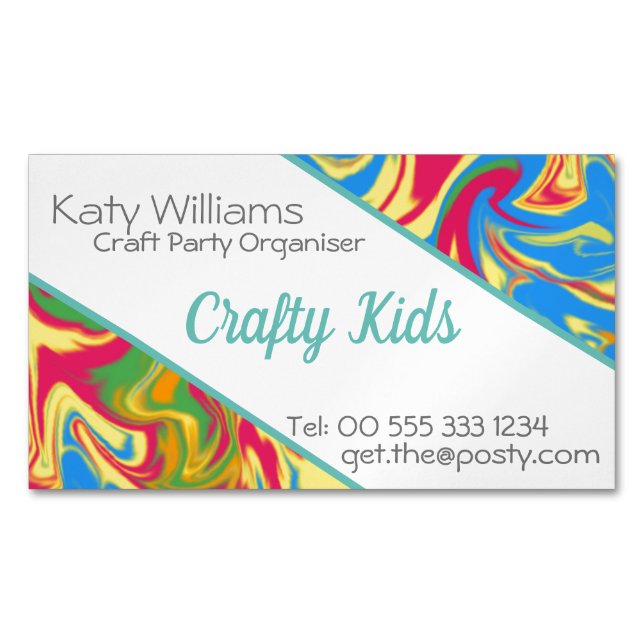 Colourful Swirling Paint Business Card Magnet (Front)
