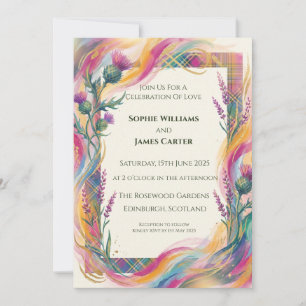 Colourful Tartan Thistle Wedding Invitation