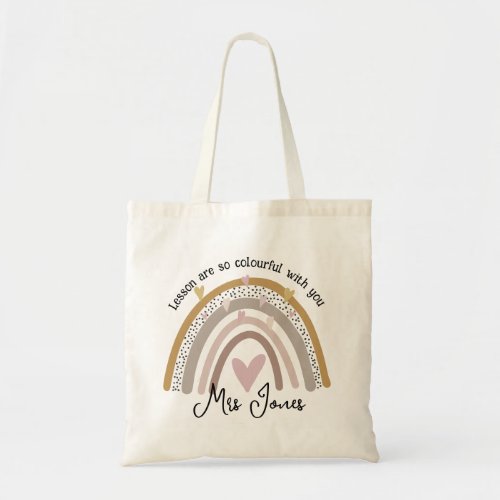 Colourful teacher rainbow class gift retirement tote bag