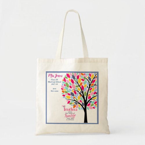 Colourful teacher tree class gift retirement tote bag