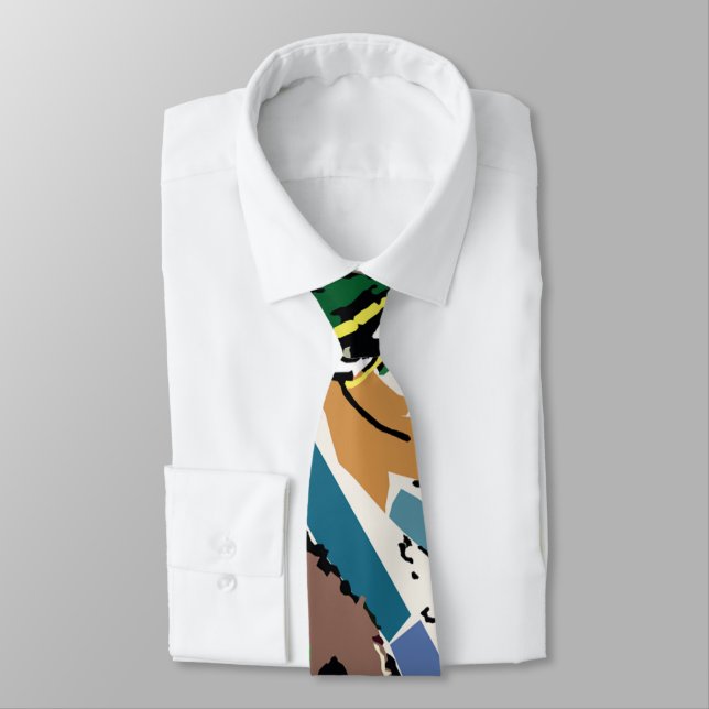 colourful thai culture giant on chao phraya river neck tie (Tied)