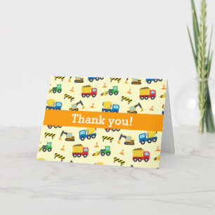 Colourful Thank You, Construction Vehicles Pattern Letterpress Thank You Card