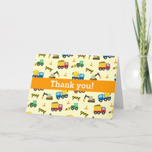 Colourful Thank You Construction Vehicles Pattern Thank You Card