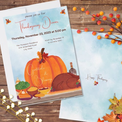 Colourful Thanksgiving Dishes on Table Dinner  Invitation