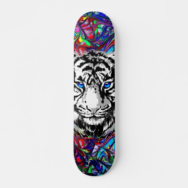 Colourful Tiger Head - Psychedelic Tiger Skateboard (Front)