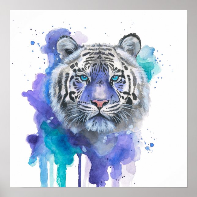 Colourful Tiger Watercolor Artwork Poster (Front)