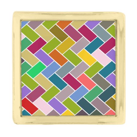Colourful Tiled Mosaic Pattern Gold Finish Lapel Pin
