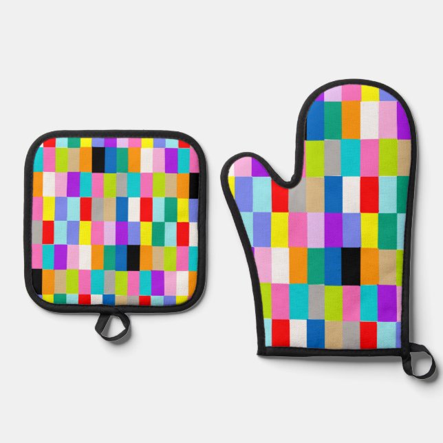 COLOURFUL TILES OVEN MITTS MITT & POT HOLDER SET (Front)