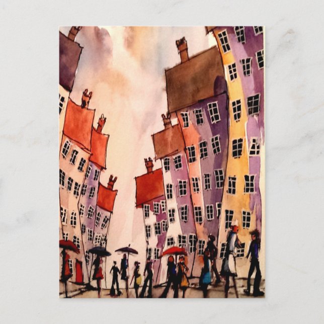 Colourful town art# 2 postcard (Front)