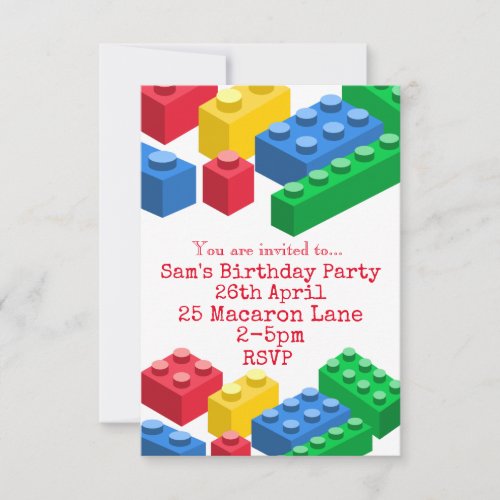 Colourful toy building bricks kids party invitation