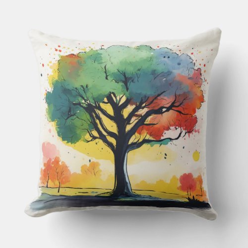 Colourful tree printed Nature Inspired ThrowPillow