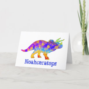 Colourful Triceratops Dinosaur Art Noah Add Name Holiday Card