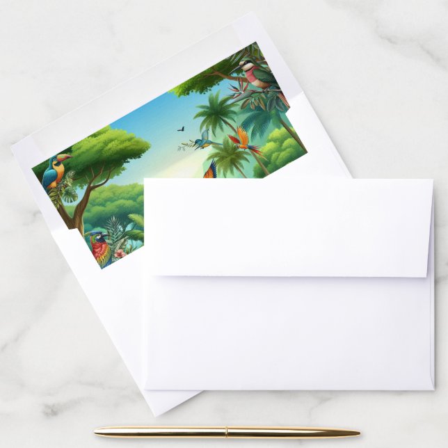 Colourful Tropical Birds among Vibrant, Lush Plant Envelope Liner (Desk)