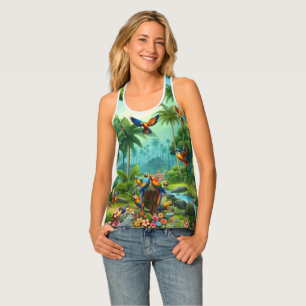 Colourful Tropical Birds among Vibrant, Lush Plant Tank Top
