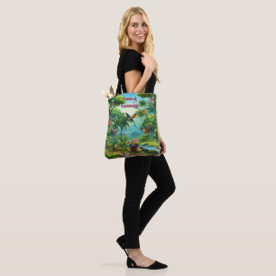 Colourful Tropical Birds among Vibrant, Lush Plant Tote Bag