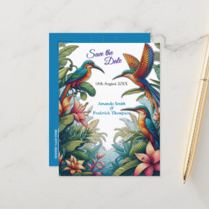 Colourful Tropical Birds & Vibrant Lush Plants Announcement Postcard