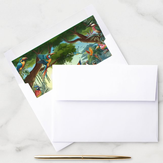 Colourful Tropical Birds & Vibrant Lush Plants Envelope Liner (Desk)