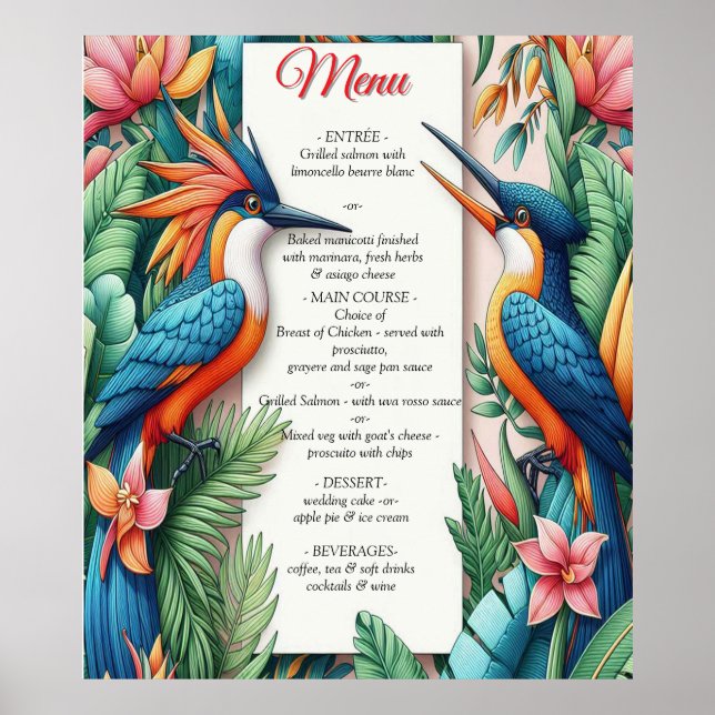 Colourful Tropical Birds & Vibrant Lush Plants Poster (Front)