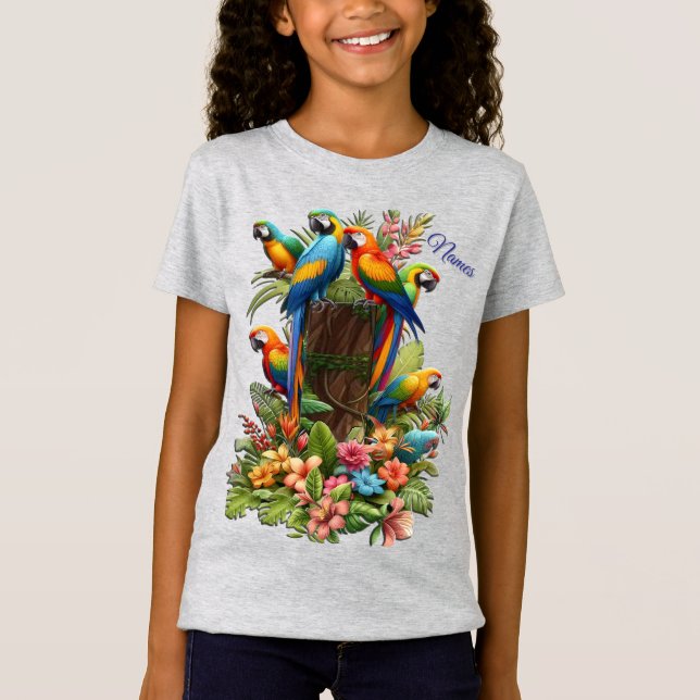 Colourful Tropical Birds & Vibrant Lush Plants T-Shirt (Front)