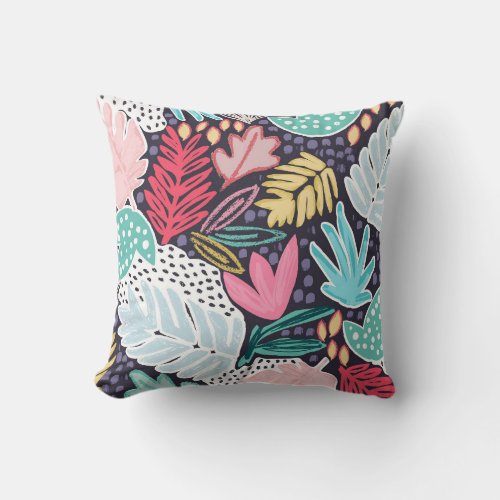 Colourful Tropical Collage Cushion Navy Base