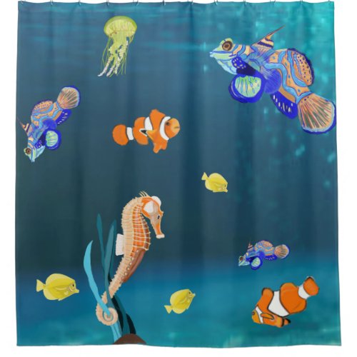 Colourful tropical fish and Seahorse Shower Curtain