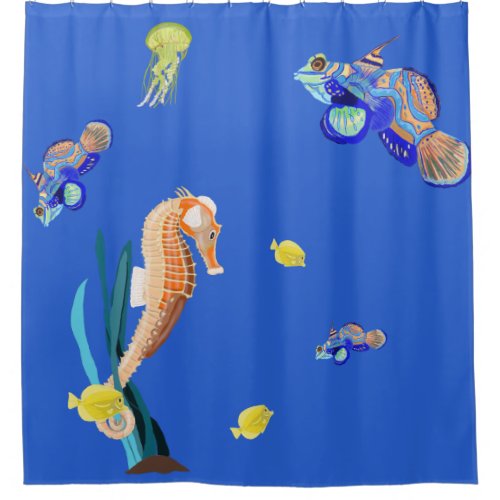 Colourful tropical fish and Seahorse Shower Curtain